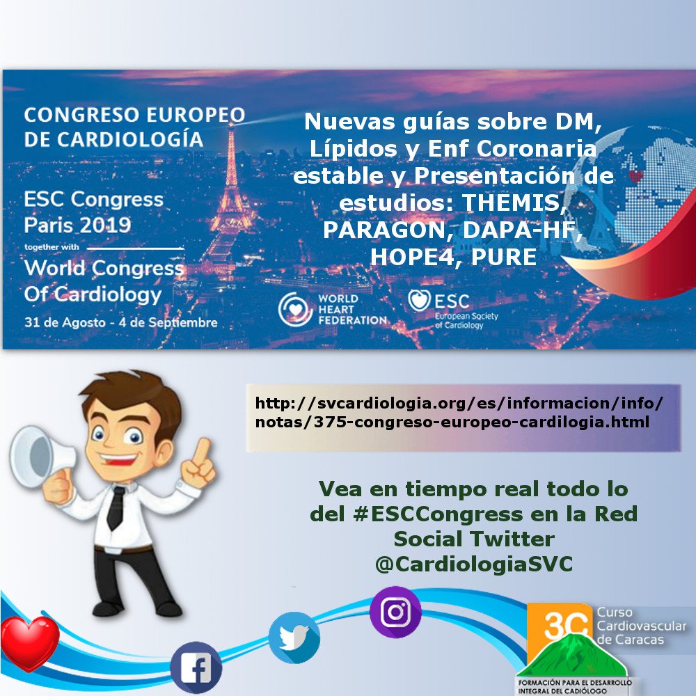 3Ccardio's tweet photo. #3CInforma Hoy #01Sep Continuando con #ESCCongress ¡Crónicas desde Paris, la ciudad luz. >> https://t.co/YiaKLKWLY5.  Síguenos en Twitter @CardiologiaSVC  y vea en tiempo real todo.  #SVCCONGRESOSEC2019 #31AgoAL04Sep  #SVC  @igormorr @torresviera @jfeijoo09 @DrPontecarlosi https://t.co/JLyHIFd1OO