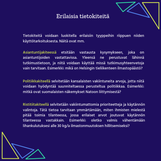tietokide's tweet photo. Tietokiteitä voi laatia eri tarkoituksiin, esimerkiksi jäsentelemään asiantuntijatietoa tai yhteiskunnallista keskustelua. #tietokide https://t.co/yrU74U91RD
