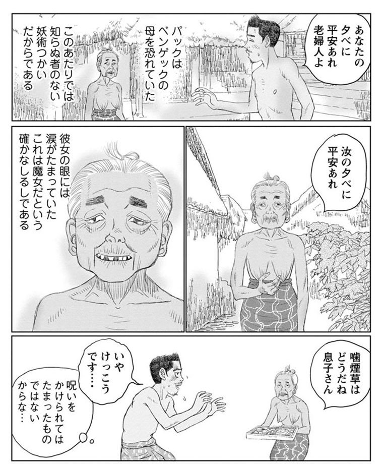 バリ島物語ハイライト(3)
パックは難破船から手に入れた皿を漁師のベンゲックに返そうとする。
「彼女の目には涙がたまっていた。これは魔女であるという確かな証拠である」 