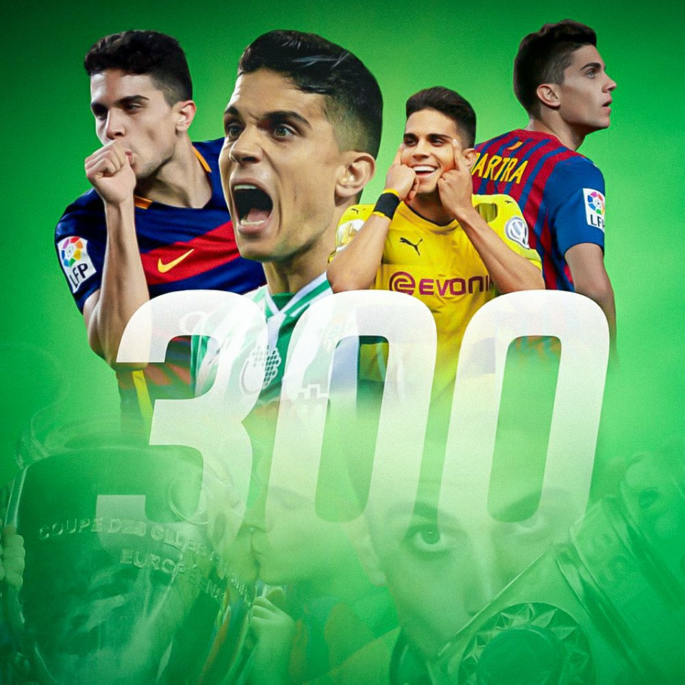 El nostre <a href="/marcbartra/">Marc Bartra</a> va complir ahir 300 partits oficials en clubs. Estem molt orgullosos de tu, a per 300 partits més!! 💚👊🏼