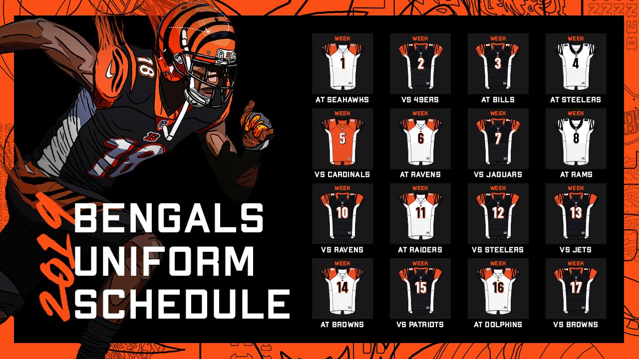 Bengals 2019 Uniform Schedule; Color Rush Dates Revealed