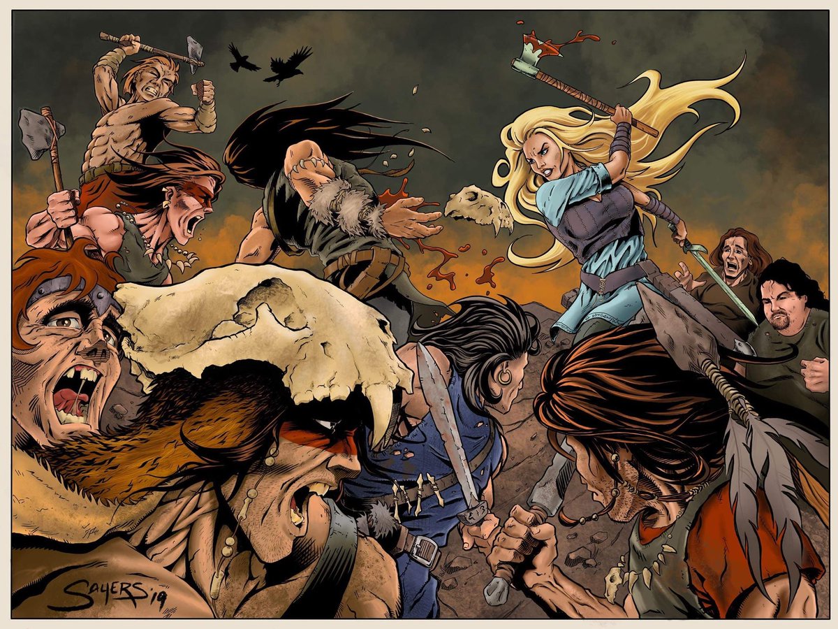 SGZimmer's tweet photo. #WritingCommunity I was stunned &amp; honored to receive a surprise gift today from artist/illustrator Jerome Sayers.  It's a scene w/ my @RaydenValkyrie character.  If you look close, he put in a cameo of me just to the back and right of Rayden, who is defending me! :) 
#thankful https://t.co/hjXXRSRdIb