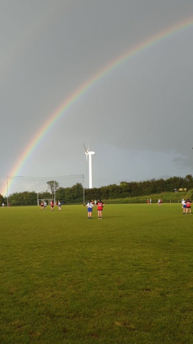 CamogieAontroim's tweet photo. Last night's Junior semi-final was the first time that Ahoghill wore their new jerseys in memory of the late Claire McGuigian.
They feature a rainbow on the back designed bybthe family in Claire's memory.
How fitting to have rainbows across the pitch throughout the game https://t.co/urCGAgeadT