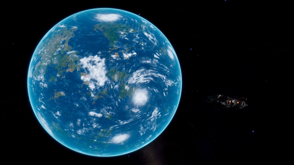 Niibl's tweet photo. Day 352 - Expedition Aqua
Me alone in the Black
2.3AU from a class F sun, a verdant Earthlike.
21 C, 1.38g, 0.70Atm, 14.5h day, 1115d year.
@EliteDangerous
@GalPhotoED
#EDPostcards
@MissionFarsight https://t.co/VVJcftAGQL