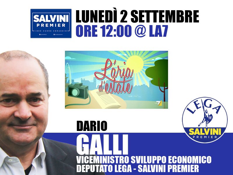 Vi aspetto domani dalle ore 12 a #LariachetiraEstate su #La7

Se vi va, seguitemi! 

#dariogalli #lega