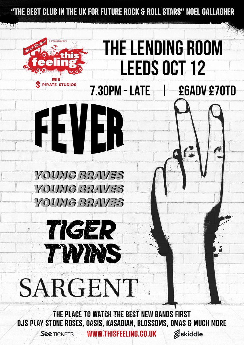 🌐LEEDS🌐 We play the Lending Room for <a href="/This_Feeling/">This Feeling</a> on October 12th with <a href="/FEVERBANDUK/">Fever</a> <a href="/TigerTwinsMusic/">Tiger Twins</a> and Sargent 💐 get @ us for tickets xox