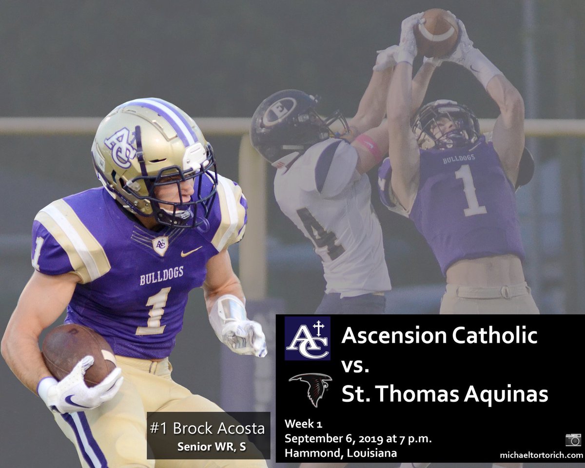 The Ascension Catholic Bulldogs will travel to Hammond to open the season against St. Thomas Aquinas on Friday, Sept.  6. Kickoff is set for 7 p.m. Come out and support
<a href="/AscensionHigh/">Ascension Catholic High School</a> !