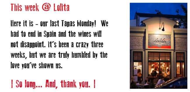 This week @ Lolita - September 1, 2019 | ❤️ ❤️ ❤️ - mailchi.mp/b52d1947dc39/t…

Our last Tapas Monday!  Spain, of course!