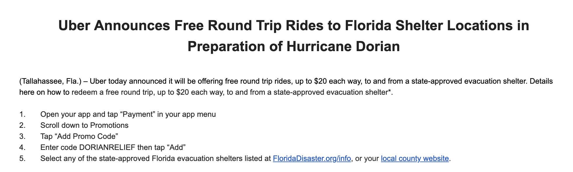 marco rubio on twitter uber is offering free round trip rides to florida shelter locations sayfie twitter
