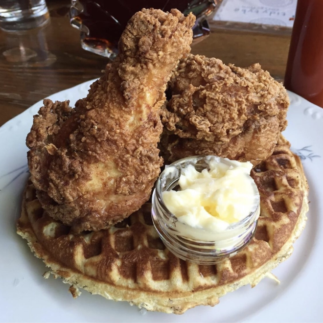dineLA's tweet photo. Sundays, 11am-3pm, #OldManBar next to #HatchetHall hosts Fried Chicken &amp; Waffle Brunch. Louisiana fried chicken on a pecan waffle, drizzled w/ maple syrup. Now that's what Sundays are made of. #CulverCity Tag your photos #dineLA to be featured | RG 📸: @darinbresnitz https://t.co/i91HR5uDhD
