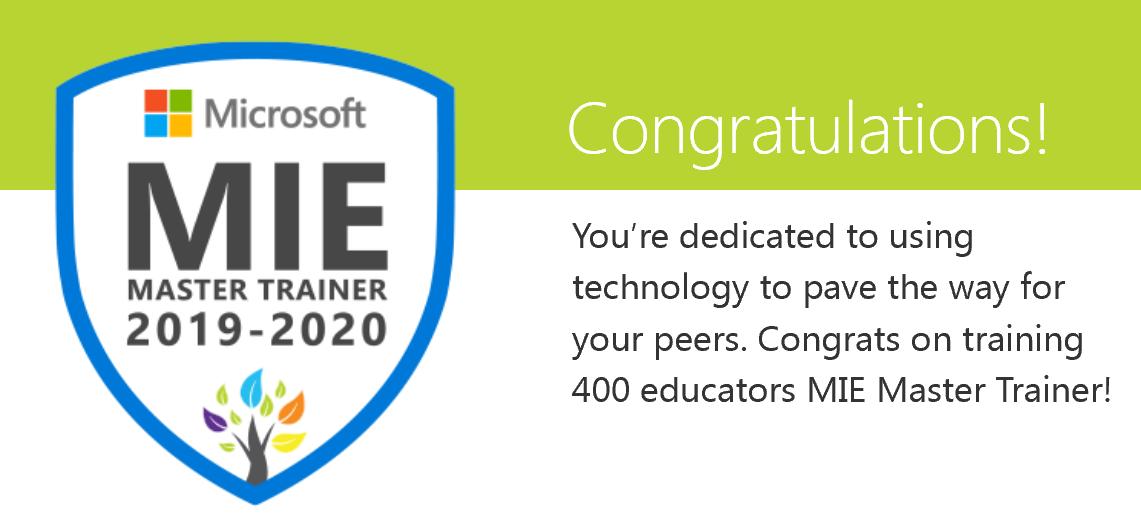 NBConsultLearn's tweet photo. Just earned my 2019 - 2020 Microsoft Master Trainer Badge. #MSFTEDUSA #O365 #MEC https://t.co/A98ITCAjo5