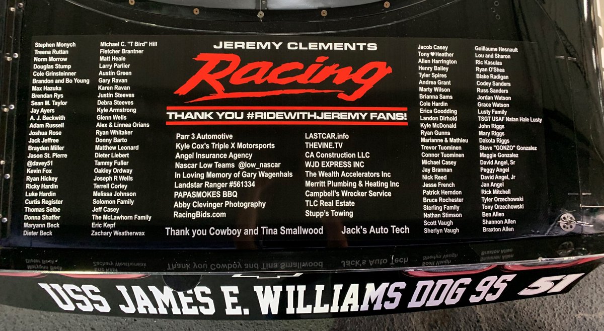 JCR_Clements51's tweet photo. .@JClements51 @Repairable1 #51 machine earns a hard-fought P12 πͺ@TooToughToTame yesterday #DarlingtonStripe @XfinityRacing
FAST FACTS
- 5th consecutive Top12
- Last 11/12 races with a Top15
- 2nd best finish at Darlington
Thanks to all the #RideWithJeremy Fans! See Ya @IMS https://t.co/7KMPsEbqE3