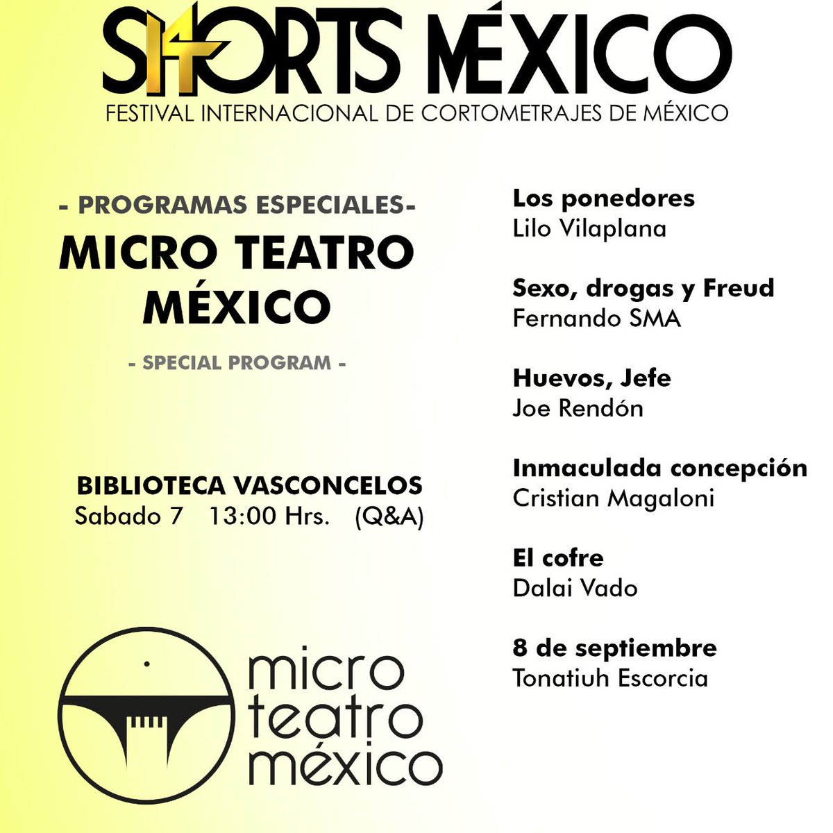 shortsmexico's tweet photo. @MicroTeatroMex #Entradalibre @lauradeita @Srdirector https://t.co/oeEqCwObLD