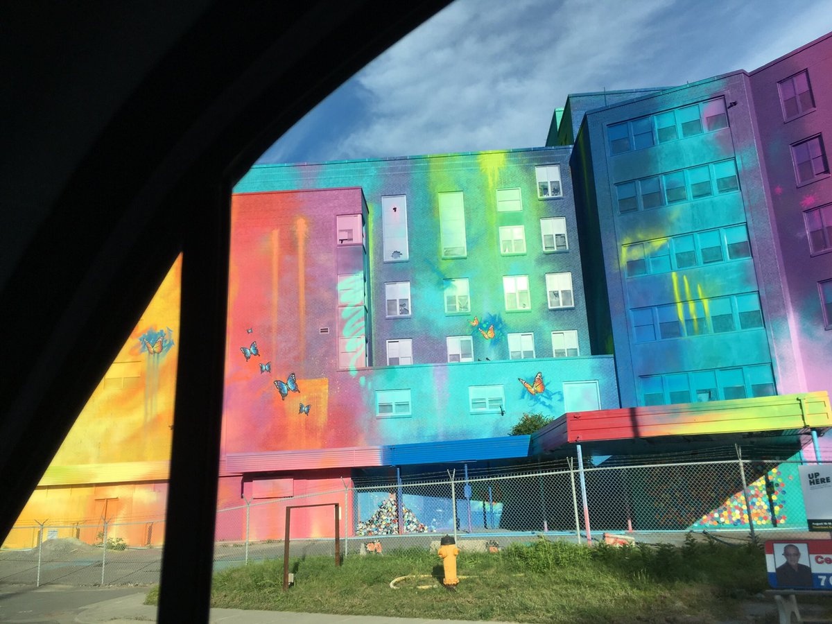 cwiggy's tweet photo. Nice job #Sudbury of turning an eyesore into colour! #mural #Canadaslargest #hospital https://t.co/USYTr6RLAo