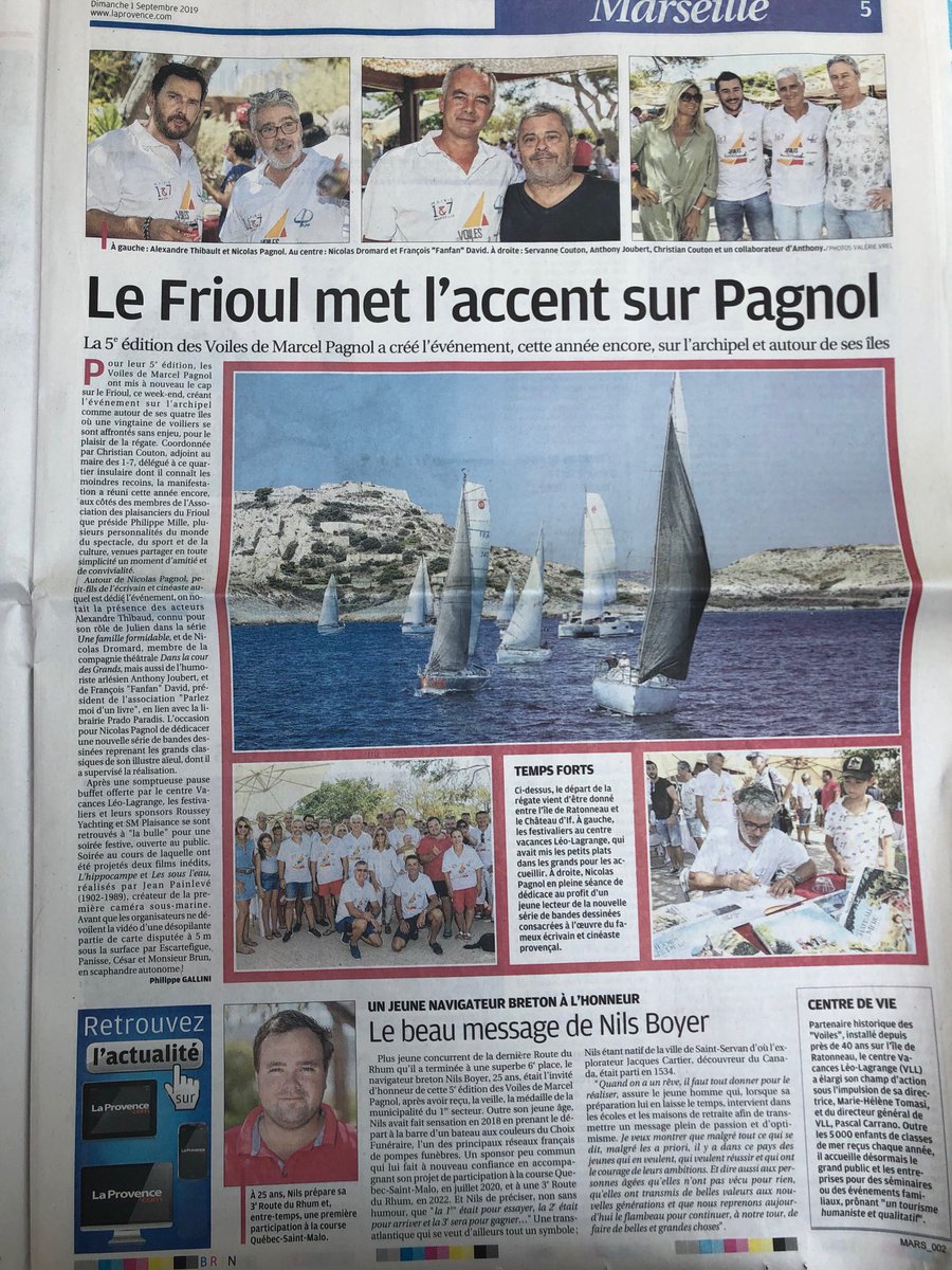 ALXTIBO's tweet photo. Dans la @laprovence #lesvoilesmarcelpagnol #marseille #voile #regat https://t.co/A3d6TzeHwN