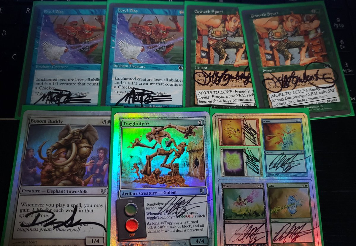 ESP_MTG's tweet photo. Got a friend to get some #UnCube cards signed for me in Vegas, including the absolutely bonkers quintuple-sign from Dan Frazier. https://t.co/UBO47secx0