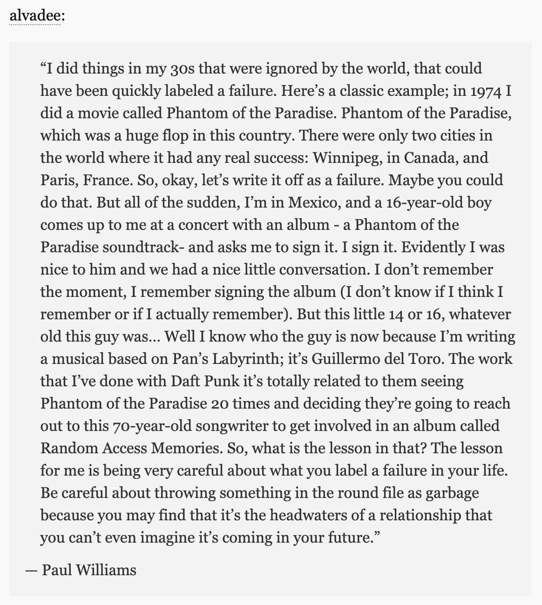 Over time, I've tried to explain to people that as an adult, the concept of "failure" is basically meaningless, especially when you're trying to build a creative life, and this is a great example:
