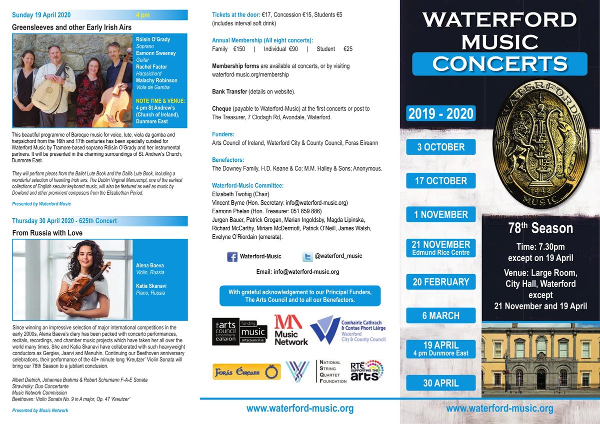 Waterford_Music's tweet photo. Check out our NEW 2019/20 Brochure! @artscouncil_ie @WaterfordArts @MusNetIrl @WaterfordCounci @munsterexpress @WaterfordNS @wlrfm @RTElyricfm @RTE_Culture @SouthEastRadio @MGWaterford @SymphonyClubW @IrishTimesCultr #chambermusic #classical #performingarts #concert #Waterford https://t.co/2Zw7HBIfPz