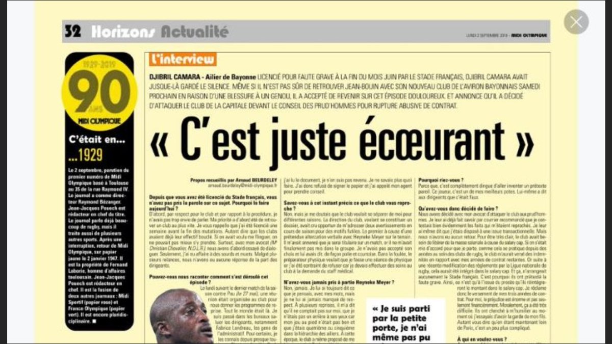 Pour la première fois depuis son licenciement pour faute grave du SFP, Djibril Camara a accepté d'évoquer cet épisode. Il raconte les dessous de cette affaire avec ses mots. A lire dans <a href="/midi_olympique/">Midi Olympique</a> .