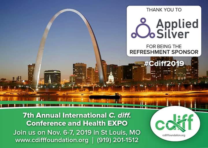 cdiffFoundation's tweet photo. C Diff Foundation Thanks @AppliedSilver for being the Refreshment Sponsor of the 7th Annual International #cdiff Conference and Health EXPO #Cdiff2019 #November 6-7 #StLouis @doubletreewpstl 
For details &amp; registration https://t.co/RtjxrXasNI 
We look forward to meeting you! https://t.co/MRneNulU0V