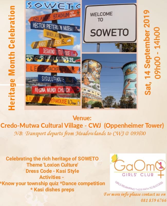 GaOmo1_GC's tweet photo. This Saturday we are celebrating Soweto’s rich heritage. https://t.co/4DSXnKBYd2