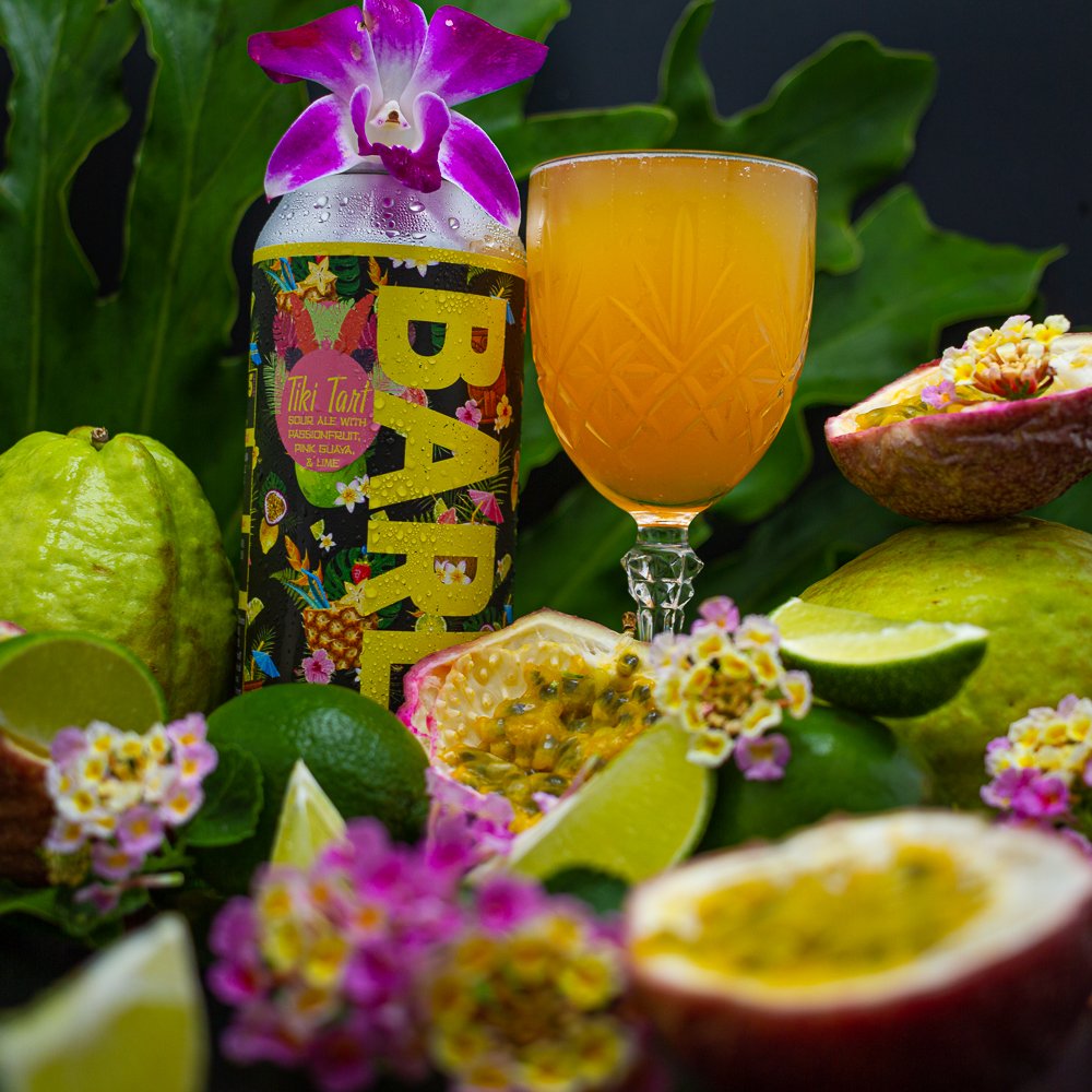 Tiki Tart
Sour Ale with Passionfruit, Pink Guava, and Lime
5.8%ABV
We chose to worship the beer gods w/ a tropical sour. Passion fruit, Guava, &amp; lime. Made with an insane amount of fruit!
#barebottle #bernalbrewed