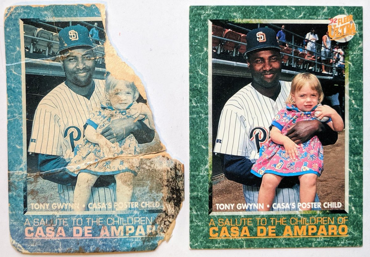 breakdowncards's tweet photo. I've kept a "lucky card" in my car since the mid 90s. It's in rough shape! Finally scored a dupe for the indoor part of my collection the other day.

https://t.co/VxxigYCRuU #TonyGwynn https://t.co/Ls6YrZA25X