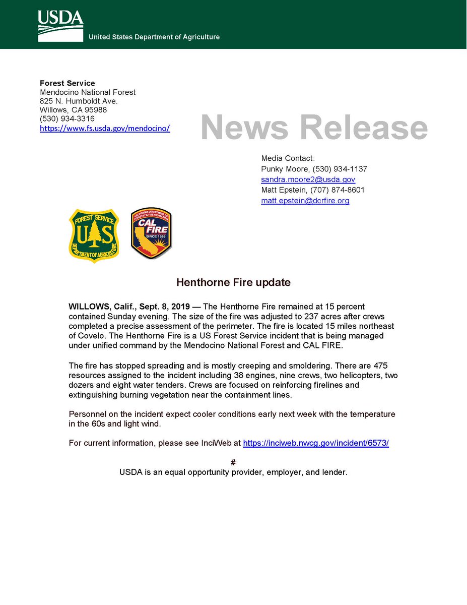 MendocinoNF's tweet photo. #HenthorneFire update. Activity has slowed to creeping and smoldering and crews are focused on mopping up. #CA #wildfires https://t.co/Rav4rvYuc8