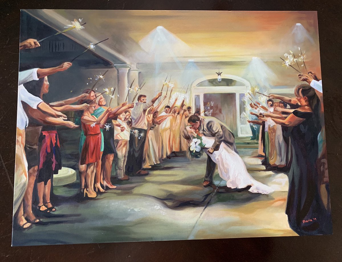 MavTGG's tweet photo. In two hours I’ve officially been married for a whole year! Here’s the anniversary present I got my wife, my favorite photo from our wedding painted in oil! https://t.co/KThxs2AvNe