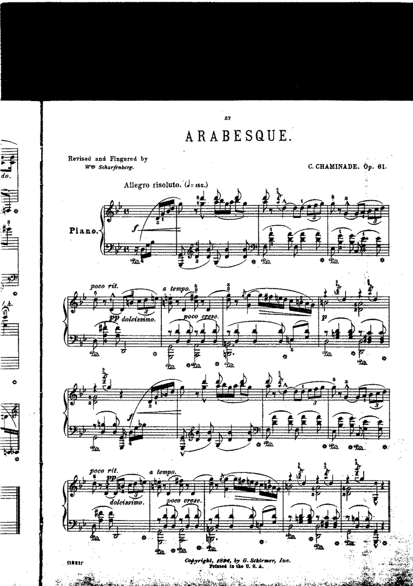 jwong_22's tweet photo. Cécile Chaminade's (1857-1944) Arabesque No.1 Op.61
This piece is in g minor and a simple quadruple meter. #expandthecanon #umbcmusictheory @PMaust1 https://t.co/eHOeeddeEs
