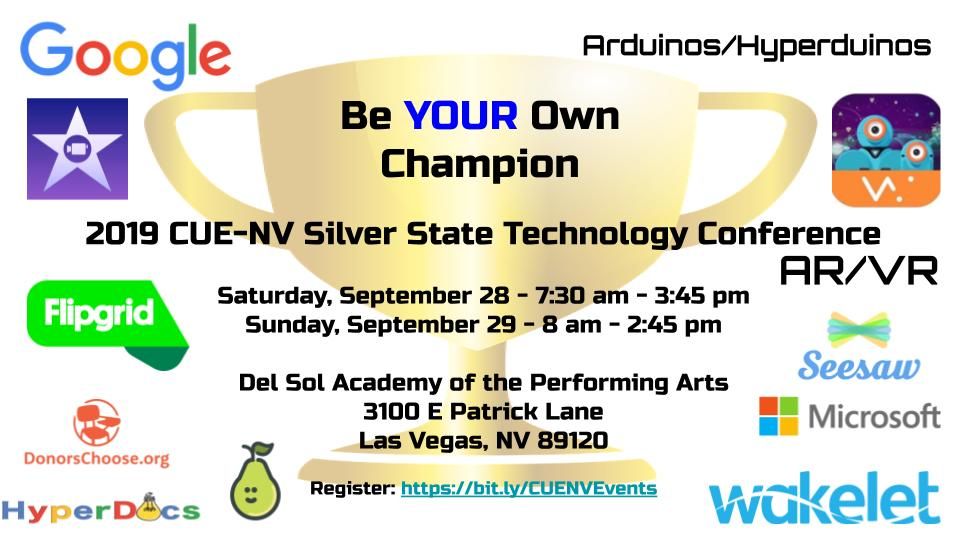 _NVSIDE's tweet photo. What are you doing Sept. 28-29? Why not register for the Silver State Technology Conference for the low price of $69 today and join us in Las Vegas for a great weekend of learning? Get this bargain at https://t.co/pY2WjfWcgd
#wearecue #teachnvchat #nvedchat #cuechat #cuenv #nved https://t.co/lzt4ssV0iK