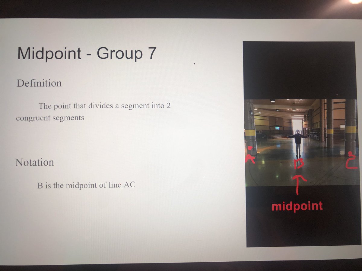 Schoneman_math's tweet photo. Friday I had student walk around school and take pictures of their geometry vocabulary words. Results were put into a shared Google Slideshow. #makingmathfun #makeitcount https://t.co/lsrBReMf2U