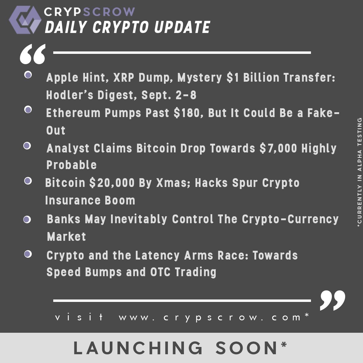CrypScrow's tweet photo. #dailycryptoupdate #cryptonews #crypscrow #apple #xrp #dump #mystrytransfer #eth #pump #analyst #btc #below #$7k #$20k #xmas #cryptoinsurance #boom #bank #cryptocurrency #control #otctrade https://t.co/nLqExKEoBO