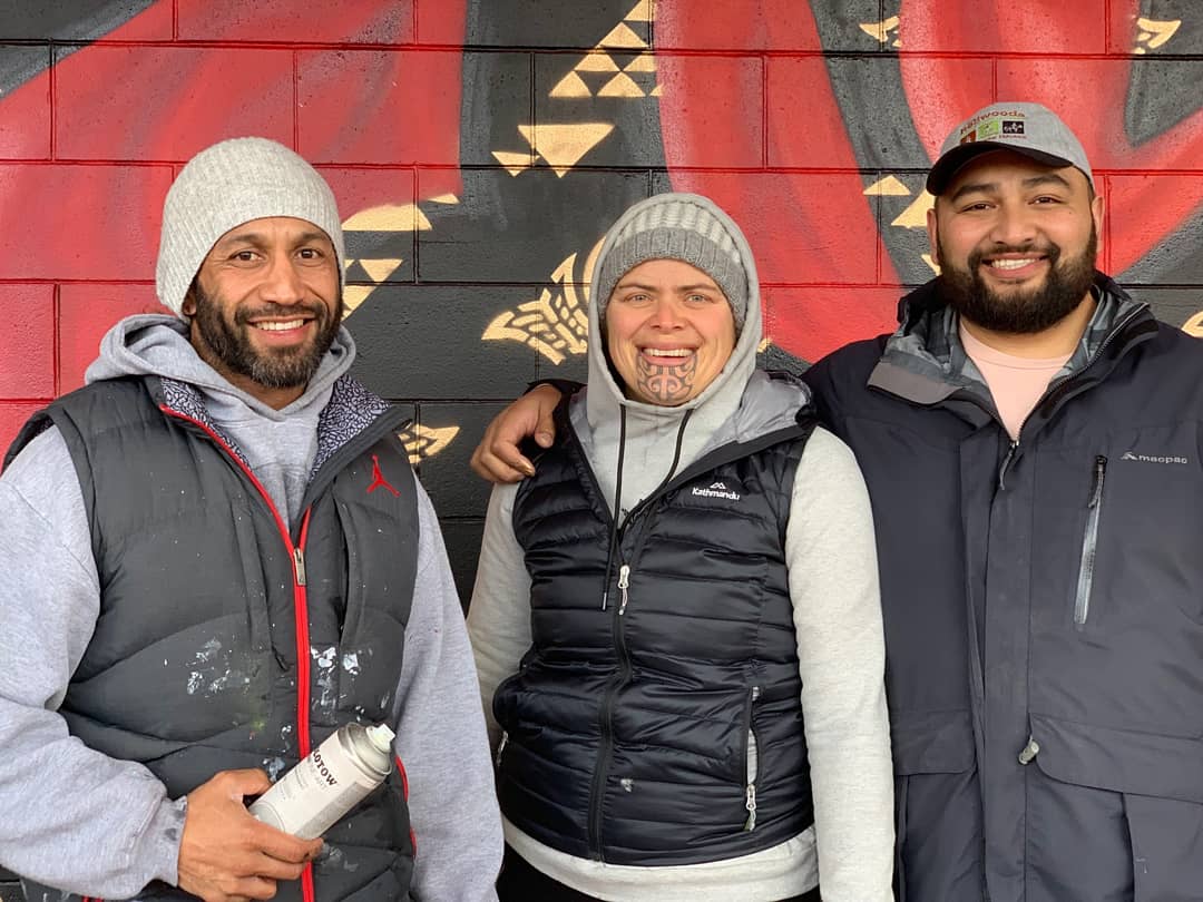 Taumata Soloman and his kaitautoko (supporters); Erena Koopu and Zhev Beattie, made great progress on a large mural on Hinemoa Street at the weekend.

The #AIAF2019 project is entitled Te Toki - Te Arawa Mural and celebrates the contribution to art by a Te Arawa hero.
