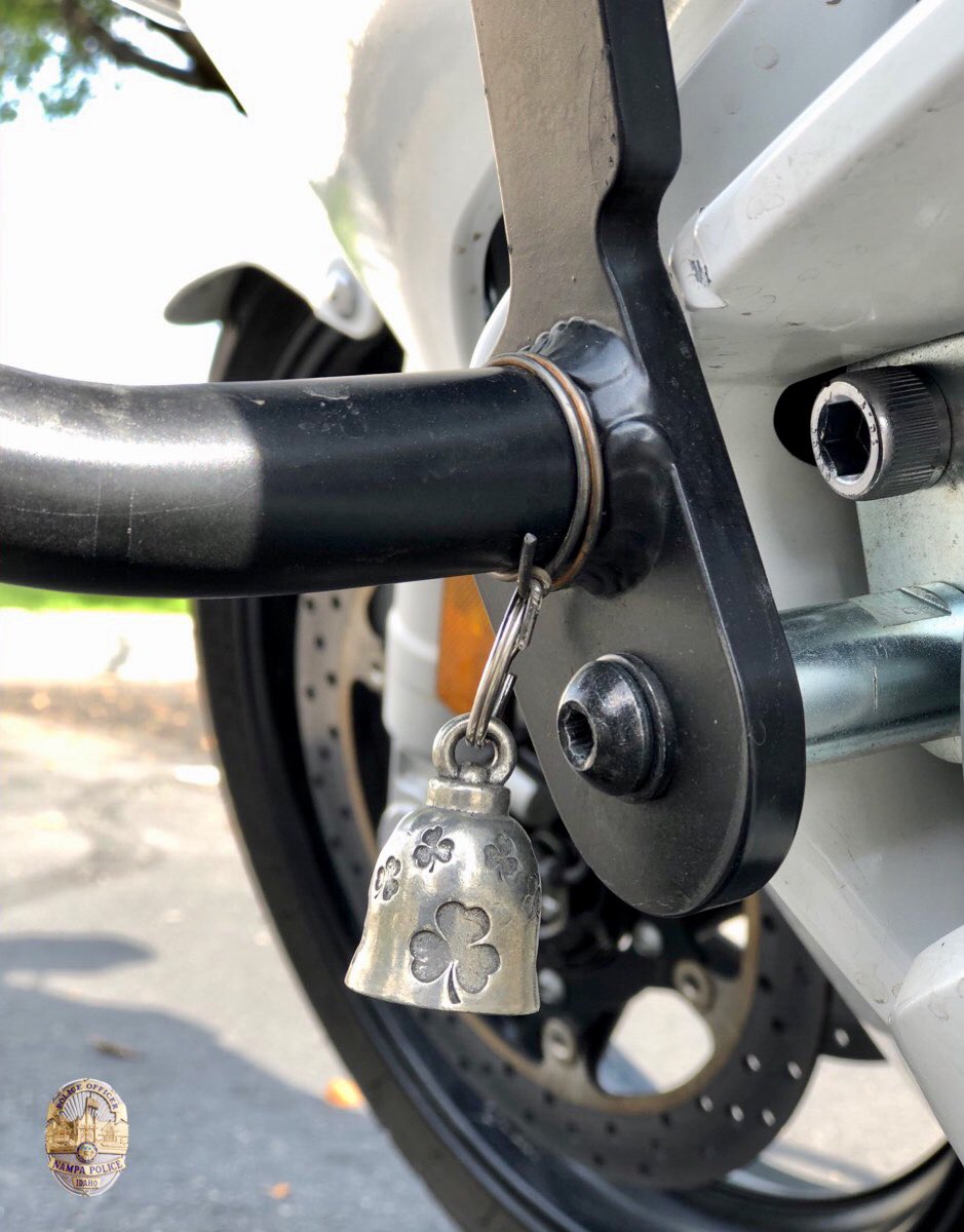 NampaPolice1's tweet photo. Have you heard of Guardian Bells? These are a few examples of our motor officers’ bells, each bought by their spouse.
Legend has it they scare Evil Road Spirits who are responsible for mechanical problems & bad luck along a journey.
#GuardianBell #GoodLuck🍀 #NPDSTEP #MotorCops https://t.co/xgXjMoulVa