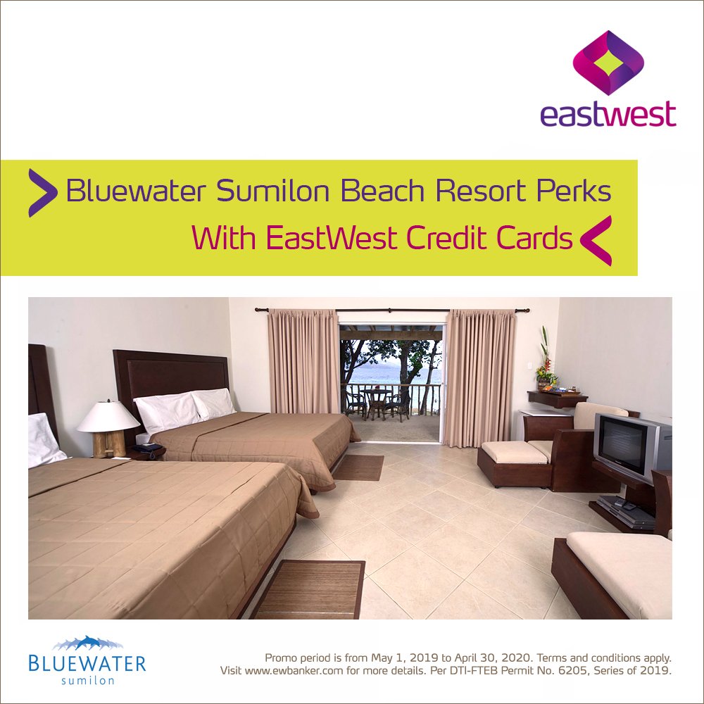 eastwestbanker's tweet photo. Enjoy 20% off on rooms based on Best Available Rate, 15% off on all F&B outlets, 20% off on all Amuma Spa services, and complimentary one-time 15-min. Amuma Sampler massage when you use your #EastWest credit card at #BluewaterSumilon. T&Cs apply. https://t.co/tgOxNtGAYO https://t.co/V1FyVyXFSK