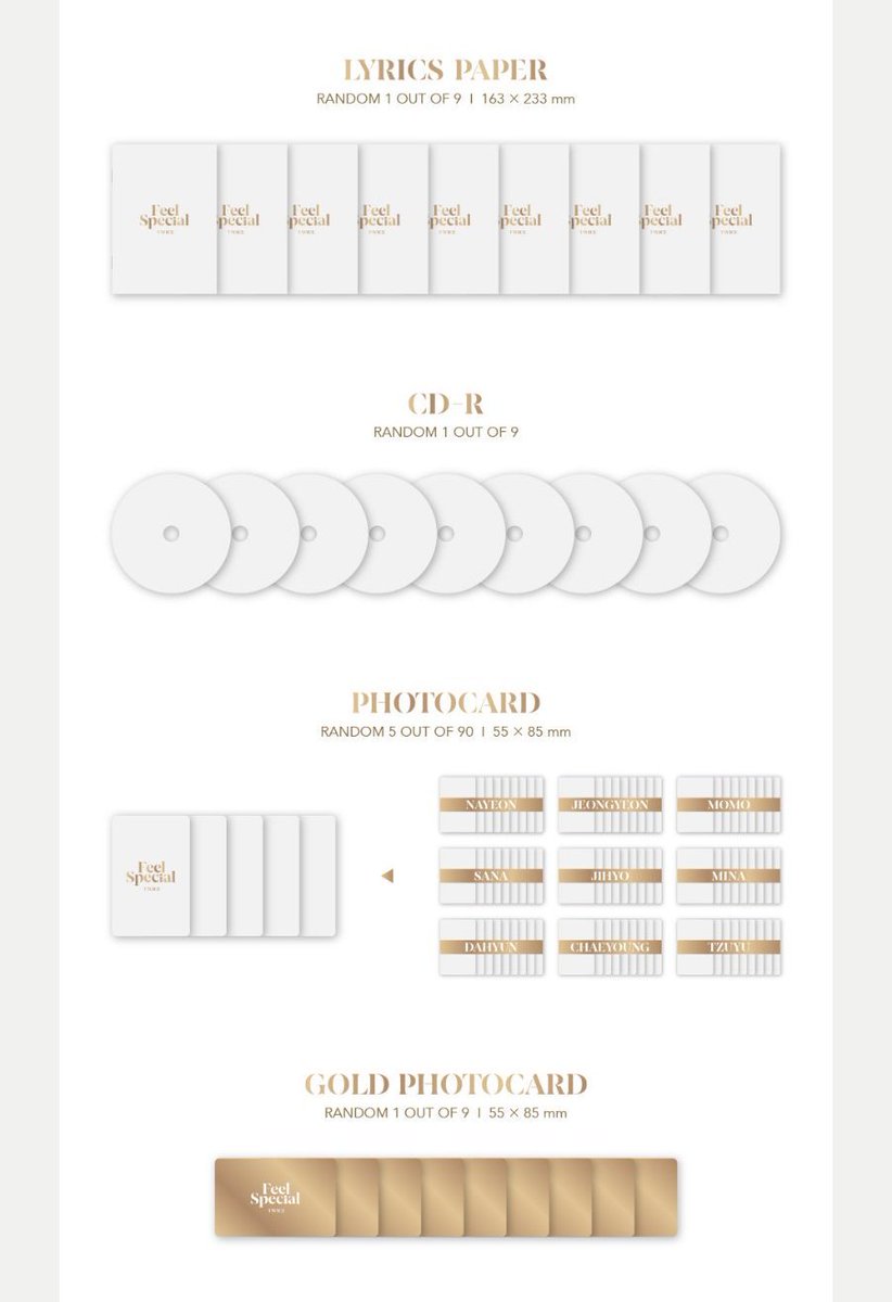 15Fifteenth's tweet photo. [รายละเอียดอัลบั้ม]​
TWICE 
THE 8TH MINI ALBUM 
Feel Special

- อัลบั้ม​ 3 ver.
- โฟโต้บุค 3 ver.​ (ตามปก)
- Lyrics Paper สุ่ม​1/9
- CD สุ่ม​ 1/9
- โฟโต้การ์ด​ สุ่ม​ 5/90

ของแถมรอบพรี
- โฟโต้การ์ดเซต​ 3 ver.
- โปสเตอร์​ 3 ver.

#TWICE #트와이스 #FeelSpecial
#วันซ์สายเปย์ https://t.co/djBE2fU0Y4