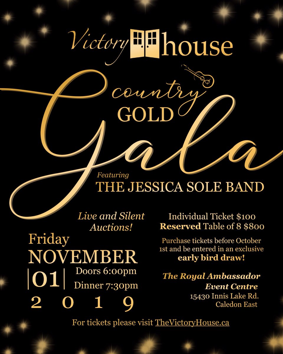 Join us at our second annual gala on November 1 at The Royal Ambassador Event Centre. Tickets on sale now at thevictoryhouse.ca
