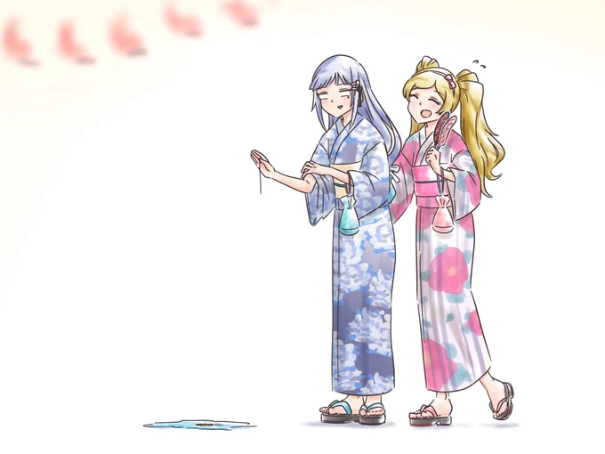BNDシリーズ46>
劇場近くの夏祭りで水ヨーヨーを手に入れるも上手に出来ない妹分にちょっといいと見せようと借りて放ったらゴム紐がバチンッ!切れて、パァンッ!なって、バッシャーンッ!なってしまい完全に動きが停止した石紬と、今にも金沢に帰りそうだから慌ててチョコバナナ買ってきたエミリー。 