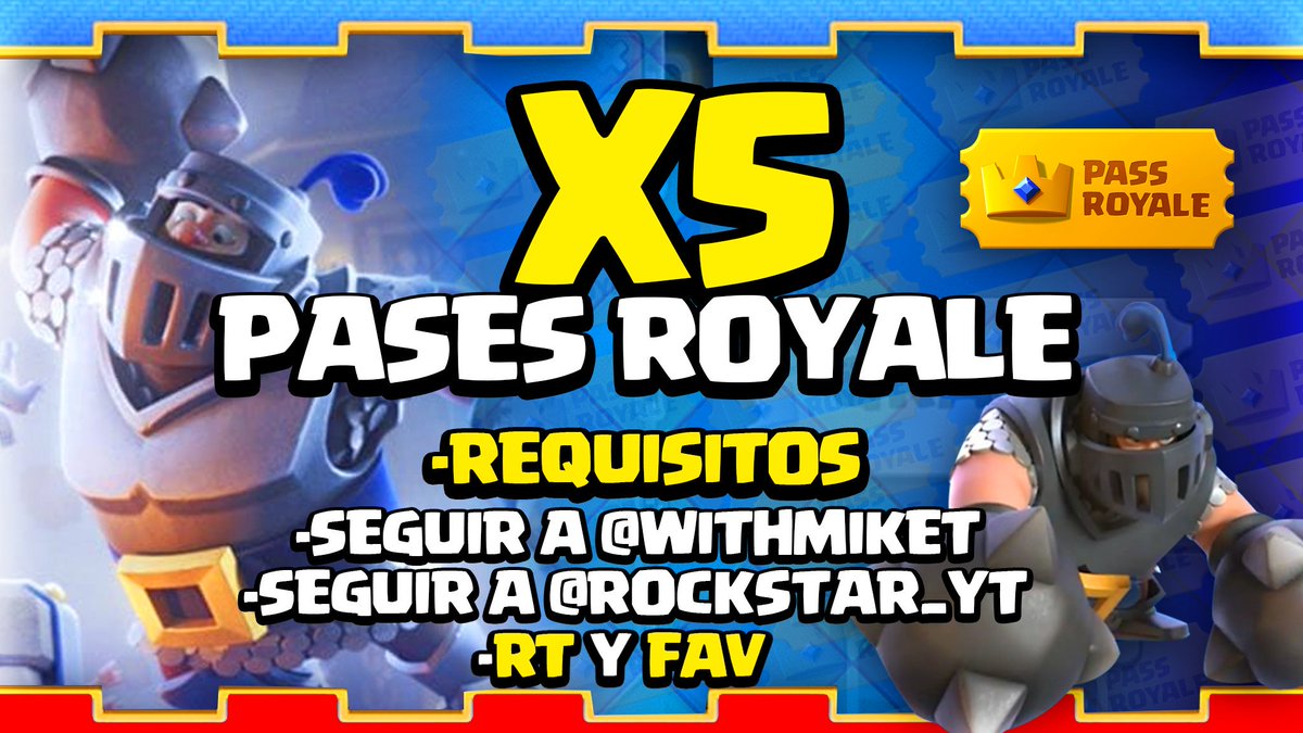 🎉☘MEGASORTEO DE 5 PASES ROYALE☘🥳

Requisitos😍
📍 Seguirme <a href="/Rockstar_YT/">RockstarCR 🐵</a>
📍 Seguir a <a href="/WithMikeT/">MikeT206</a>
📍 RT FAV Y COMENTAR ❤️🔁✏

Termina el Domingo 15 de Sep.