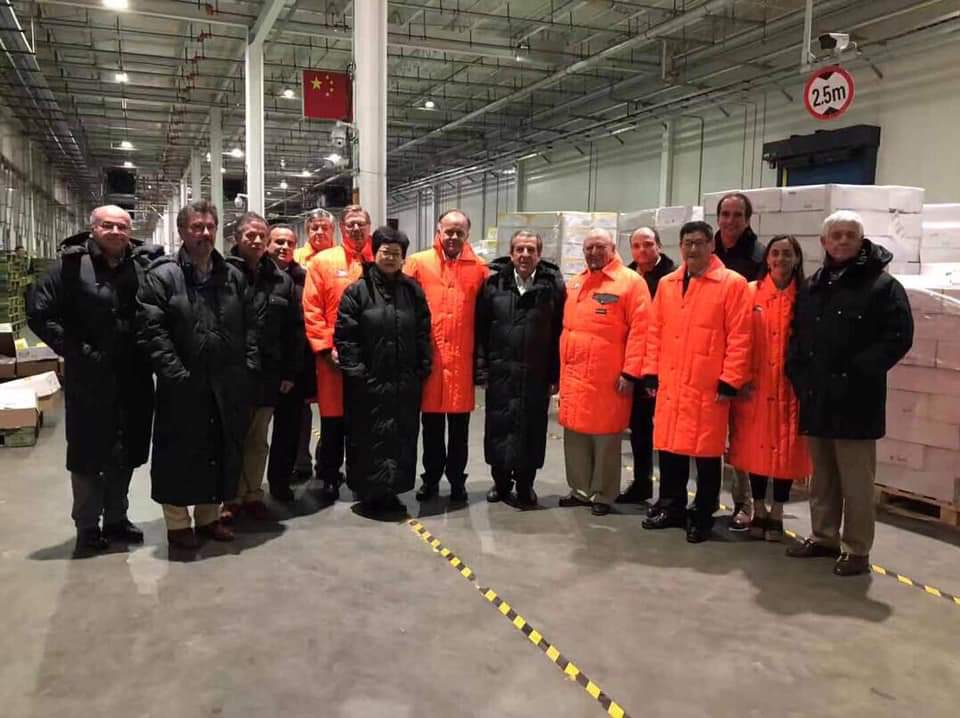 Fedefruta's tweet photo. El presidente de @Fedefruta, @jvalenzuela_t, visita con la comitiva de #ChileWeek lugares donde se recibe y se ordena la fruta chilena al arribar a China. Tecnología de última punta para nuestras exportaciones @ProChile https://t.co/ZI9qHe6BkP