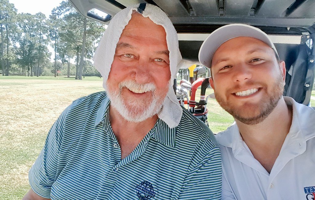 JohnnyCochranIV's tweet photo. Another round of #golf during our annual #LaborDayWeekend tradition with @JohnECochran.

It is still hot, but @ClubsofKingwood was in great shape! 

#IslandCourse #TinCup https://t.co/ScqyExTkgk