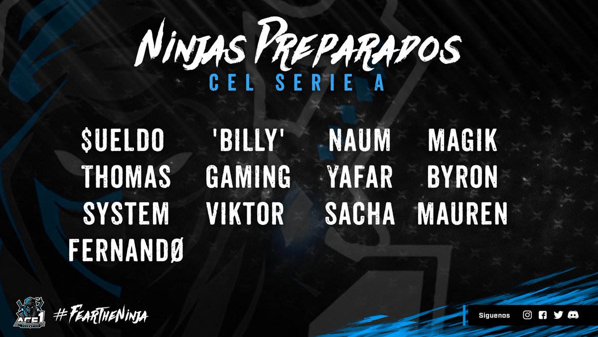 🕵️‍♂️• ¡Empieza @CEL_SerieA y los ninjas lo saben, de cara a esta temporada de <a href="/CEL_Clash/">CEL</a> estos muchachos nos estarán representando en la arena!

☠ <a href="/BillyRaCR/">VG 'Billy'</a>
🐒 @CAxThomas
💵 @ACE_Sueldo
🐃 @ACEFernando_CR
🇨🇴 @Viktor_CR1 
🕹 @santiagoalbaa
🤖 <a href="/System_136/">Arav Goliya</a>
