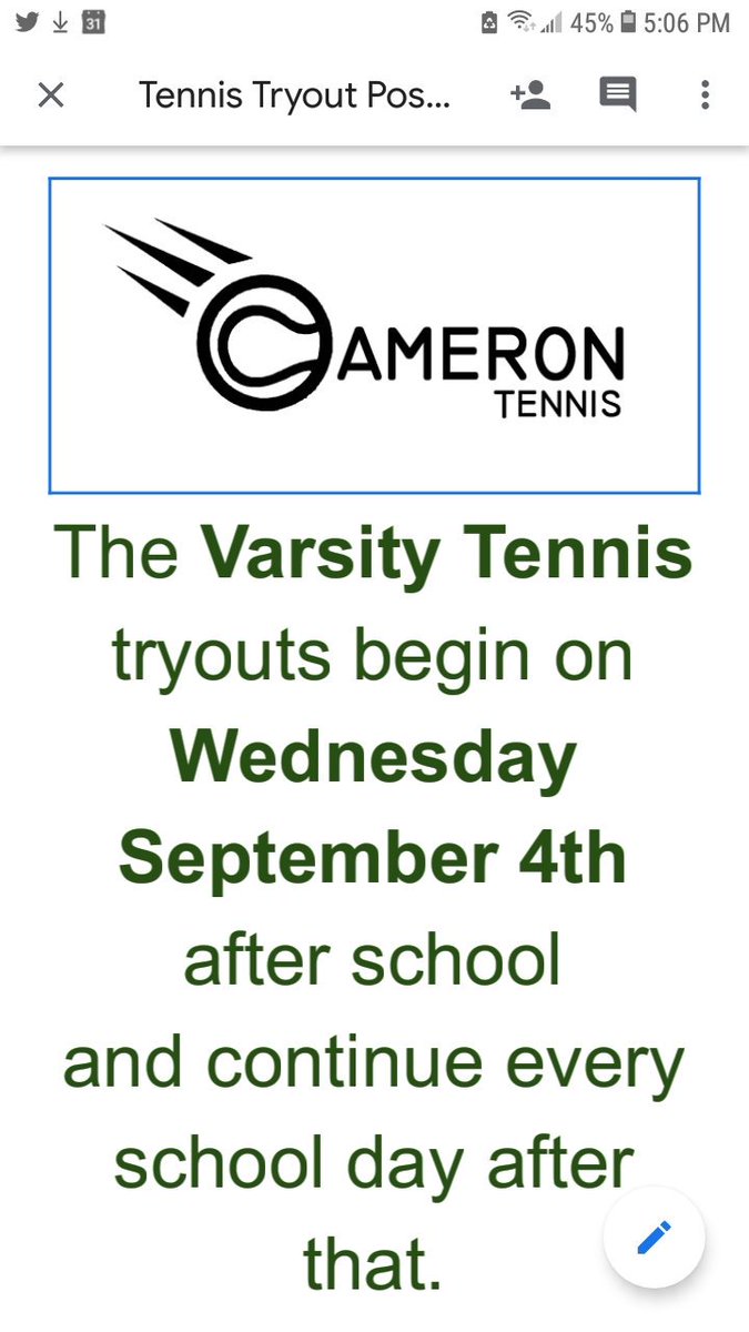 Varsity Tennis tryouts start this Wednesday.
