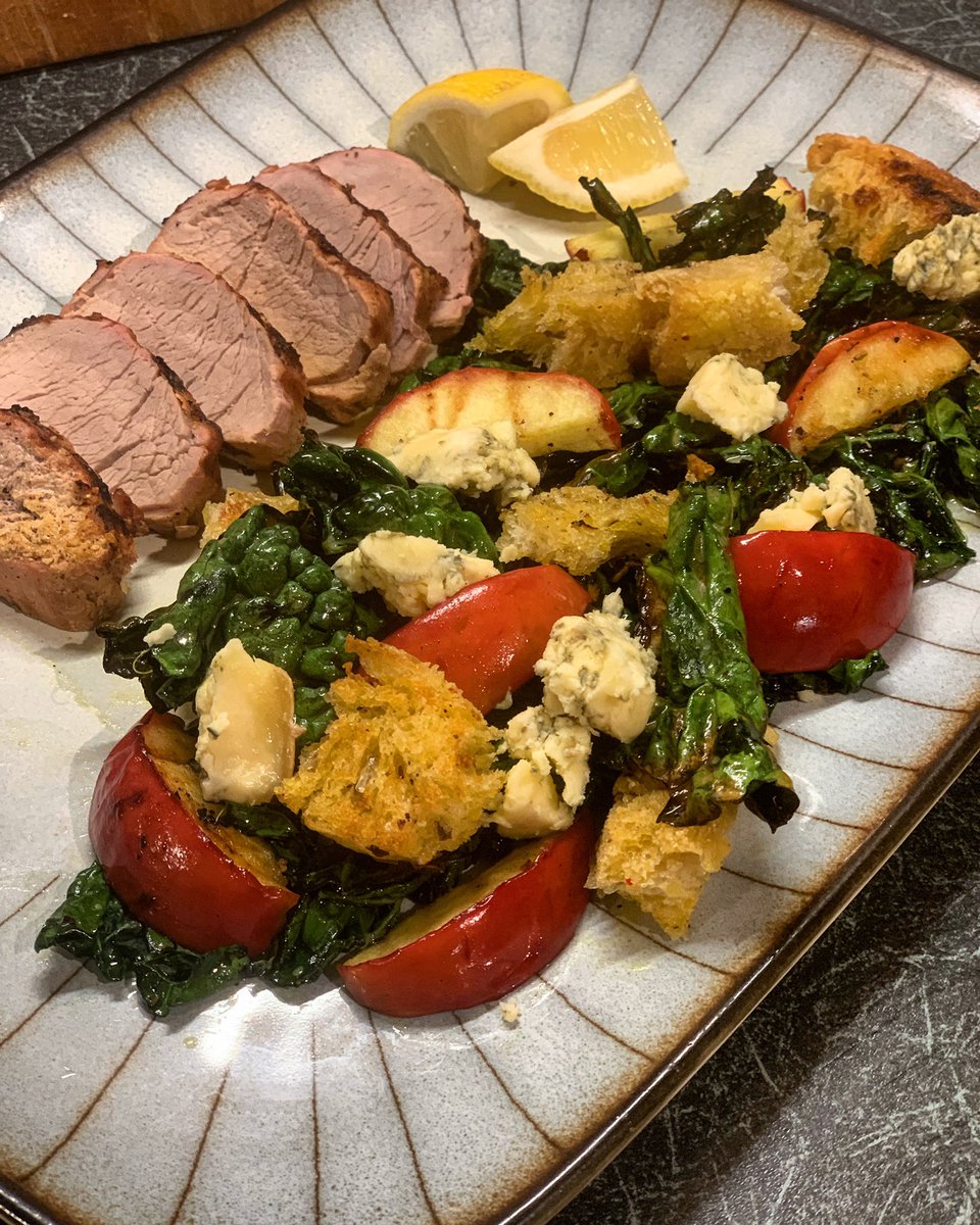 Making the most of the BBQ whilst we still can. Pork in yoghurt & ras el hanout with charred apple & kale
.
#bbq #bbqpork #cookingoncoals #dinner #charred 
Recipe: @genevieveeats