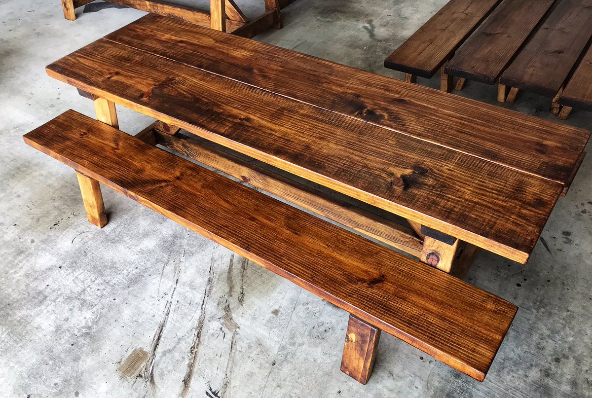DmacDeere's tweet photo. Nearing the finish line on our farmhouse kids play tables. Wrapped up stain and final poly this afternoon. #AlmostDone #woodworking #kidstables https://t.co/HFirW9G35I