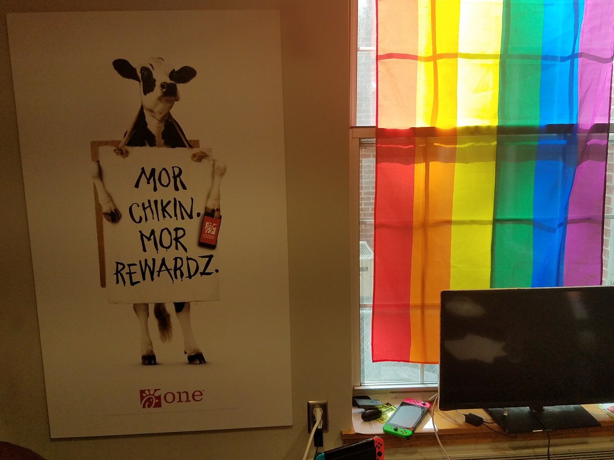BattenfeldHall's tweet photo. The second floor used to have soundproofing panels on the wall for whatever reason. Now, any and all noise is absorbed by the fog of competing frequencies emanating from the pride flag and the Chick-fil-A poster. https://t.co/4qzPUwqILR