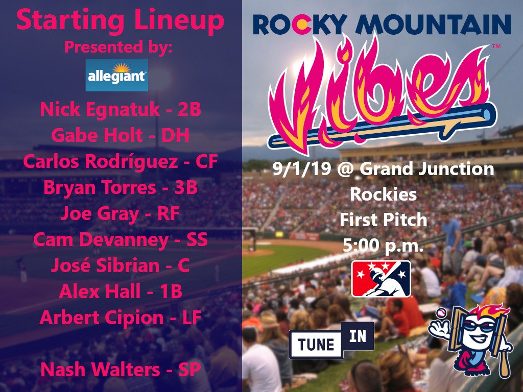 VibesBaseball's tweet image. Vibes fans, we need your help! We need #SmoreMagic from you guys!
🗓️Vibes @GJRockies
📍 Suplizio Field
First ⚾️ 5:00 p.m.
📺 milb.tv
📻 bit.ly/2XivOWq
📲 First Pitch app
#MyRMVibes ✌️