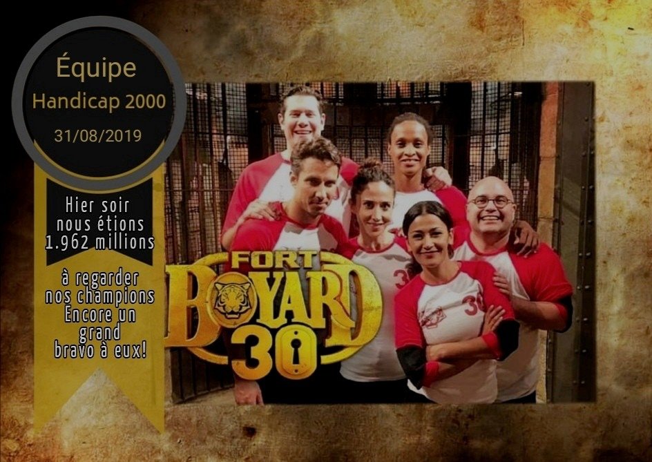 DarkSmileFans's tweet photo. Encore un énorme bravo
à la team #handicap2000 qui a été géniale . Rires, frissons, complicité, tout était au rendez-vous 🤗 Si vous avez raté leur passage le replay est juste ici ⬇️✌🏻 https://t.co/JYEMAOkybi
#FortBoyard #warriors https://t.co/D07G3efr13