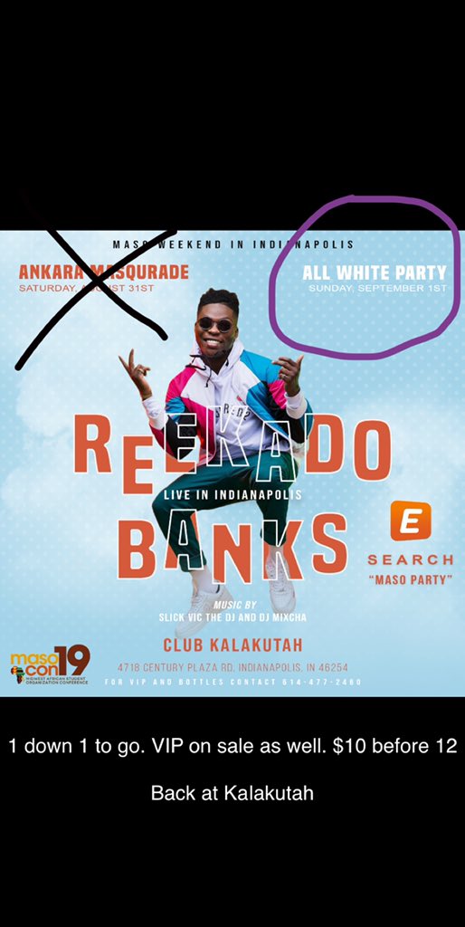 ItsDeeJayRA's tweet photo. If you in Indy tonight pull up to Kalakutah. 

MASO shutdown. $10 before Midnight 

Sold 2 $1100 Sections last night. What we on tonight ?

All White Party ⚪️⬜️⚪️⬜️⚪️ #masocon19 https://t.co/TkfzLkqiO6